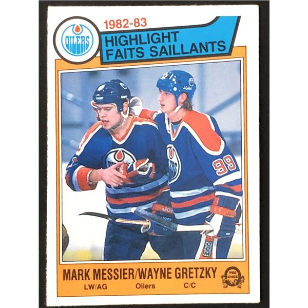 1983-84 O-PEE-CHEE WAYNE GRETZKY/MARK MESSIER (HOF) HL CARD