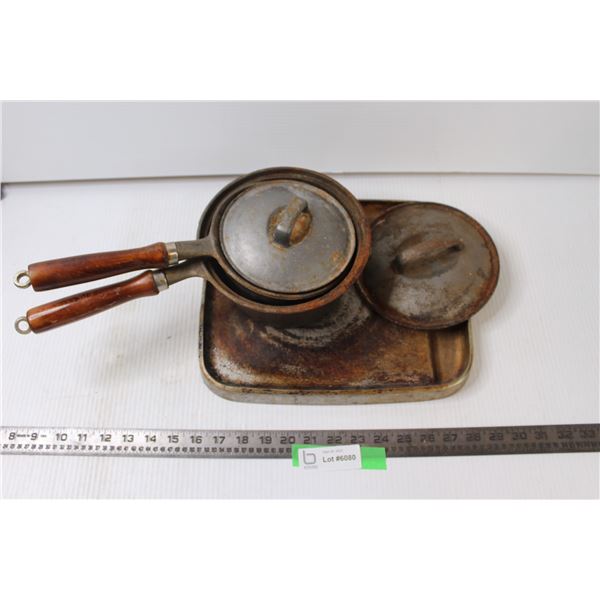 Iron Pots with Lids and Platter