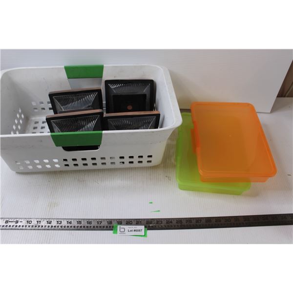 (4) Outdoor Lights, Storage Bin and Containers