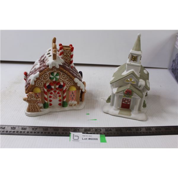 (2) Partylite Christmas House Candle Holders