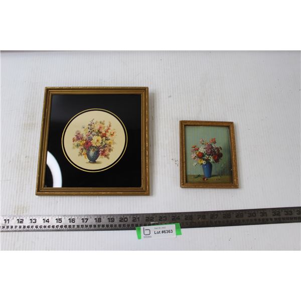 (2) Framed Flower Pictures (9  x 9  & 6  x 4.5 )