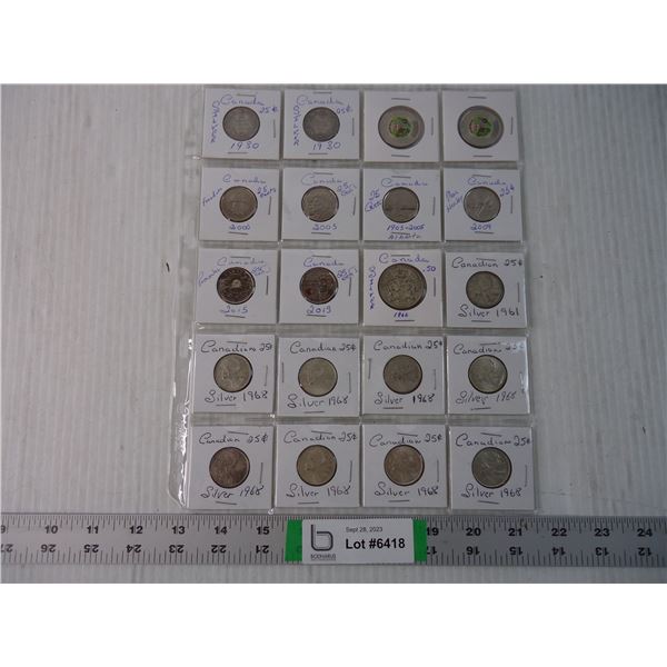 Sheet of (20) Canadian Quarters-Various Years