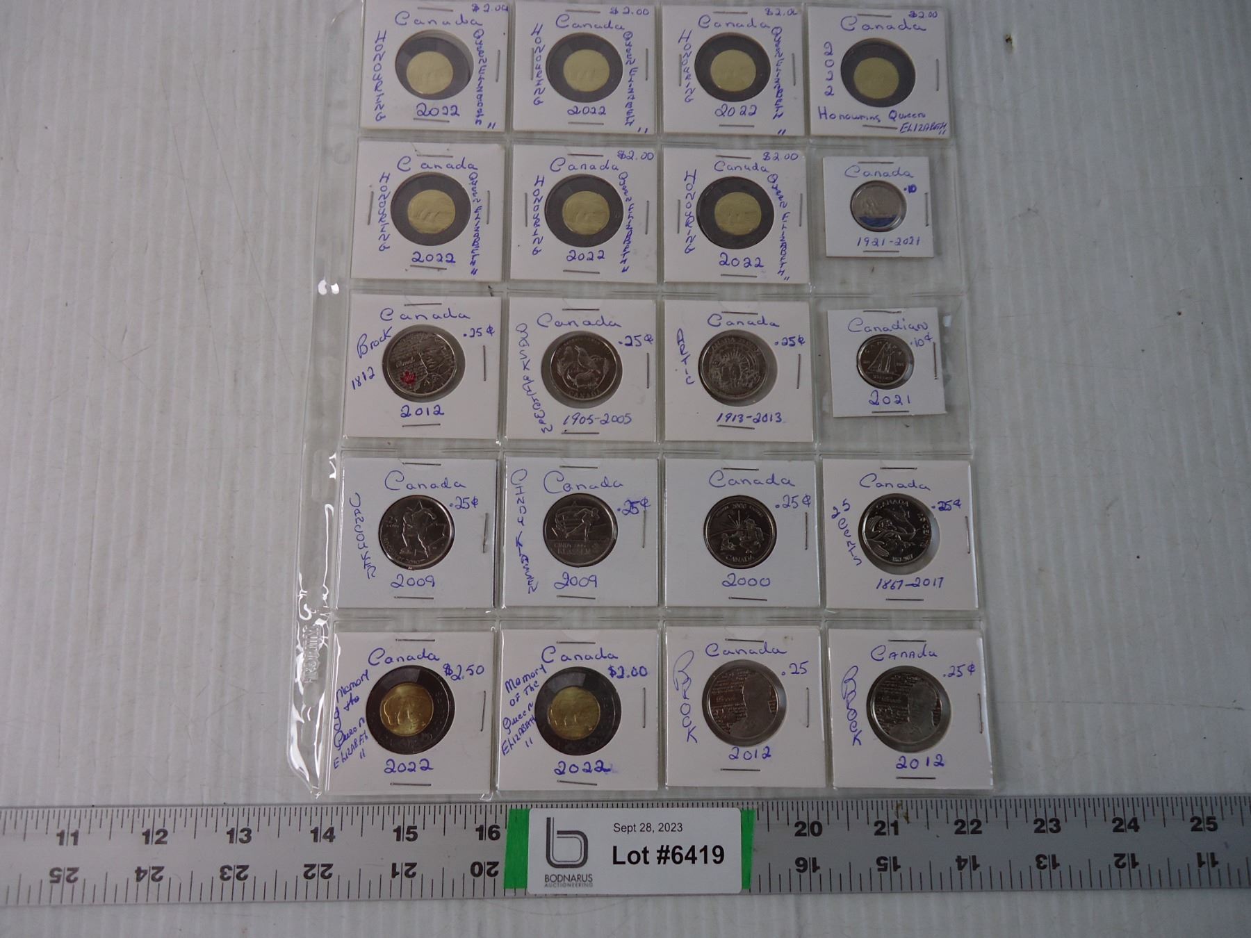 Canadian Coin Collection Sheets Sheet of (20) Canadian Coins as pictured