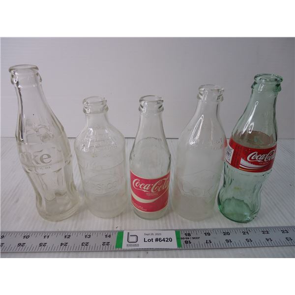 (4) Vintage Small Coca Cola and (1) Pepsi Bottle