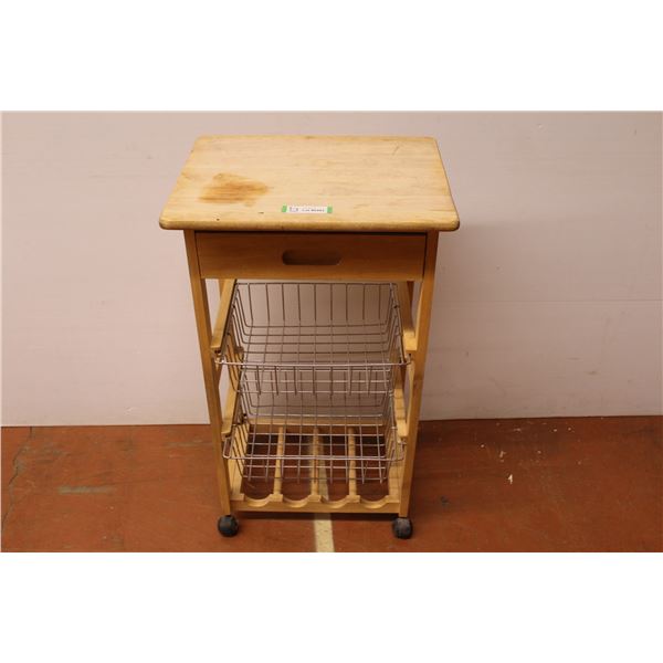 * Rolling Wooden Cart W/Baskets 