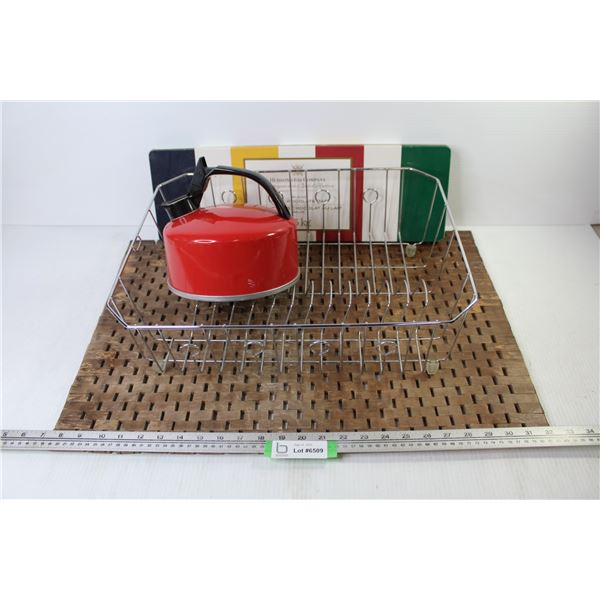 Dish Rack - Wooden Roll up Tray - Water Kettle - Hudson's Bay Company Tin
