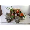 Image 1 : Square Basket w/ Faux Flowers - (2) Vases w/ Faux Flowers - (3) Solar Lights (rough shape)