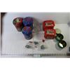 Image 1 : (7) Tins   (3) bags of Small Christmas Trees   Glass