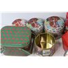Image 2 : (8) Christmas Tins (1) without Lid + Coasters + Snowman Glass