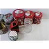 Image 3 : (8) Christmas Tins (1) without Lid + Coasters + Snowman Glass