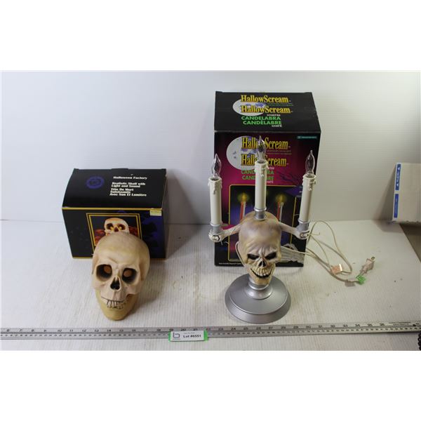 Light up Haunted Candelabra (Works) + Skull with Light and Sound (Untested)