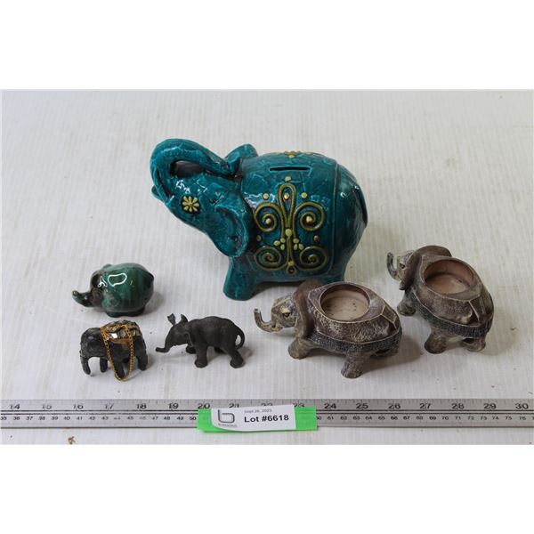 (5) Elephant Figurines + (1) Elephant Coin Bank