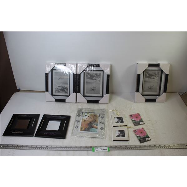 (3) Picture Frames 5 x 7 +(2) 7 x 7 Picture Frames +(3) Misc. Frames + (2) Magnets