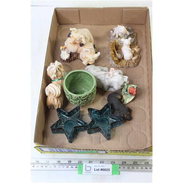 (6) Porcelain Dolls + (3) Candle Holders