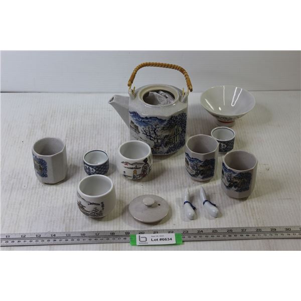 Teapot with (3) Matching Cups + Misc.