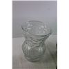 Image 2 : (4) Green Glass Vases, Clear Glass Vase