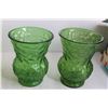 Image 3 : (4) Green Glass Vases, Clear Glass Vase