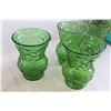 Image 4 : (4) Green Glass Vases, Clear Glass Vase