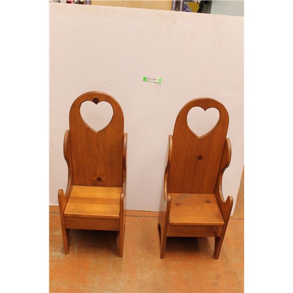 *(2x Bid Price) (2) Handmade Wooden Kids Chairs - 34" X 13" X 11"