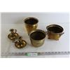 Image 1 : (3) Brass Pots, (2) Candleholders