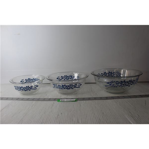 (3) Blue Floral Pyrex Nesting Bowls