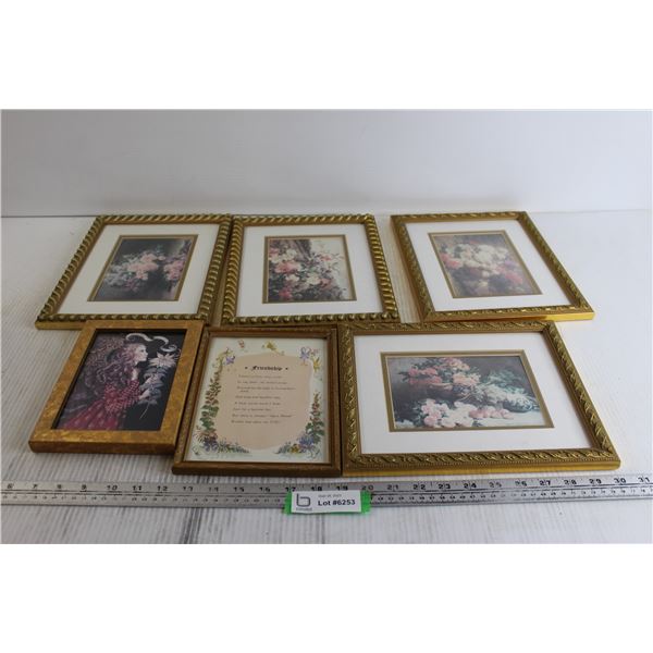 (6) Framed Wall Art Pieces - Largest Ones are 9 1/4" x 11"