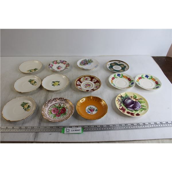 (12) Teacup Saucers - Foley Bone China, Royal Albert, Royal Tudor Ware, Wall-Hanging Ornamental Frui