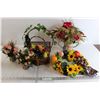 Image 1 : (3) Watering Cans with Silk Flowers, (3) Fruit-Related Decorations