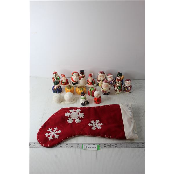 Christmas Salt and Pepper Shakers and Stocking