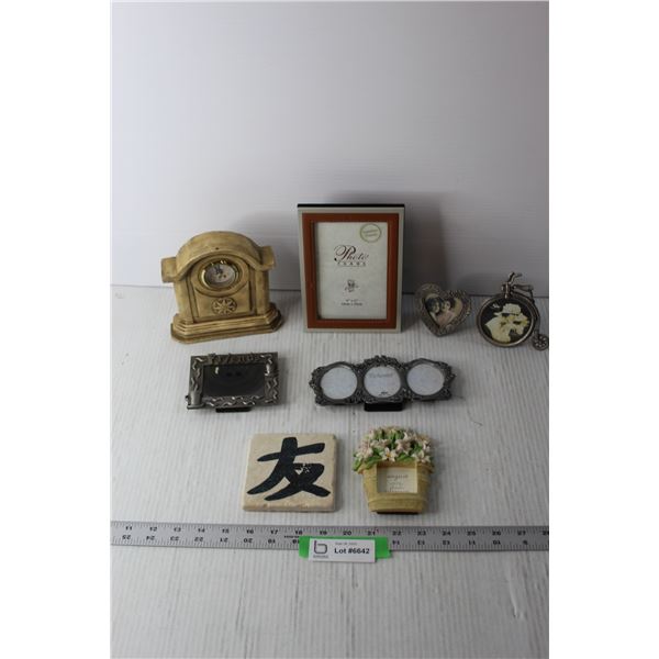 Assorted Picture Frames, Clock, Wall Art