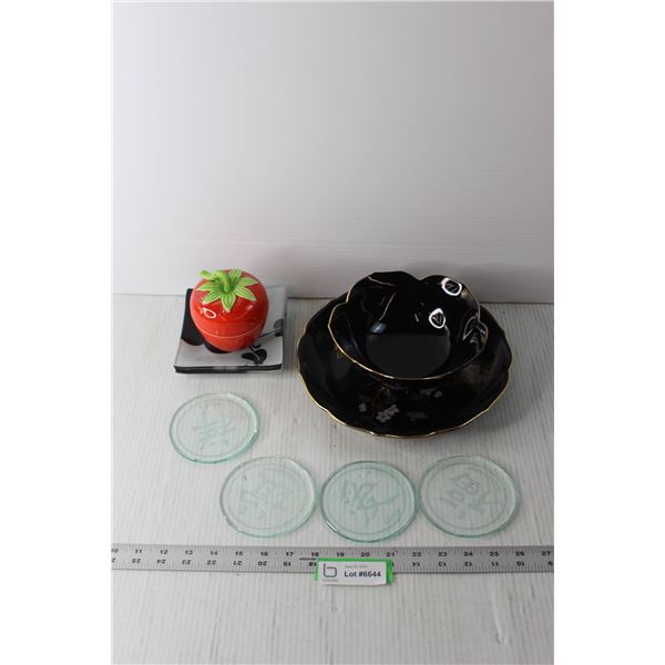 Decorative Plate and Bowl, Strawberry Jar, Misc.