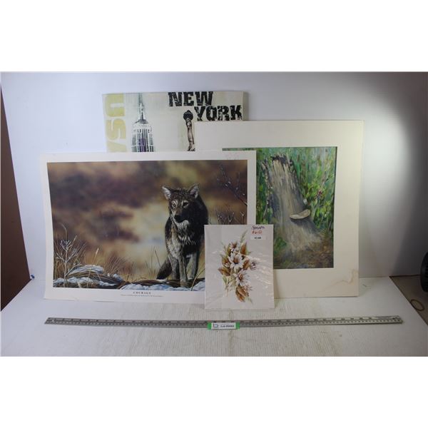 New York Print on Canvas - Signed Painting of Tree Stump - Wolf Courage Print - (5) Flower Prints