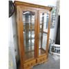 Image 1 : Oak Upright Curio Cabinet w/Drawers