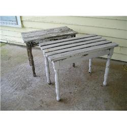 Pair of white wood tables.