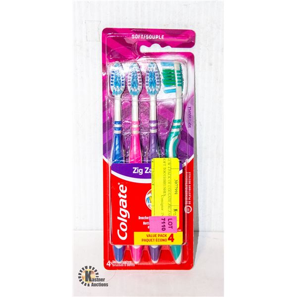 NEW 4 PACK OF COLGATE ZIG ZAG SOFT TOOTHBRUSHES