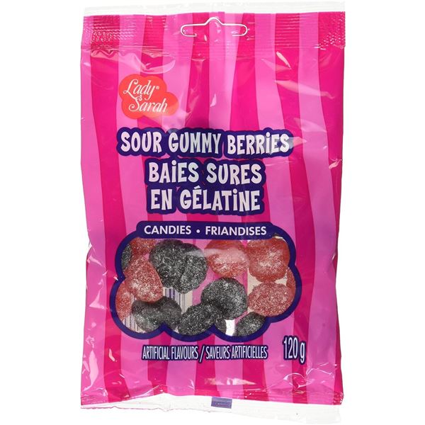 4 NEW BAGS LADY SARAH SOUR GUMMY BERRIES 120G PER