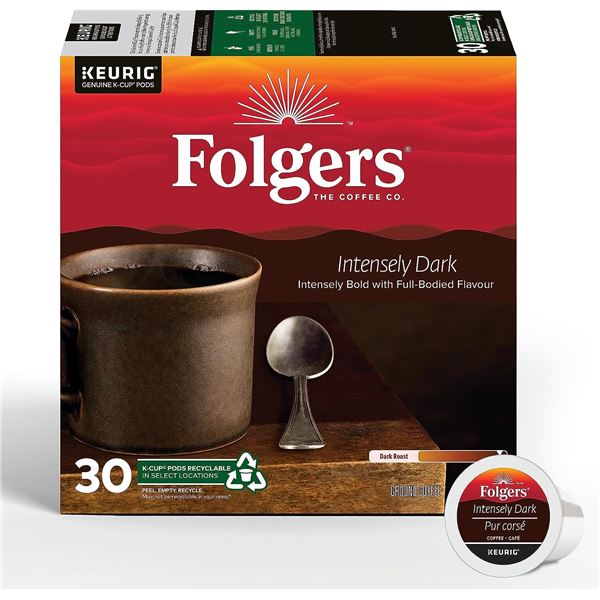 NEW BOX OF 30 FOLGERS INTENSELY DARK KEURIG PODS