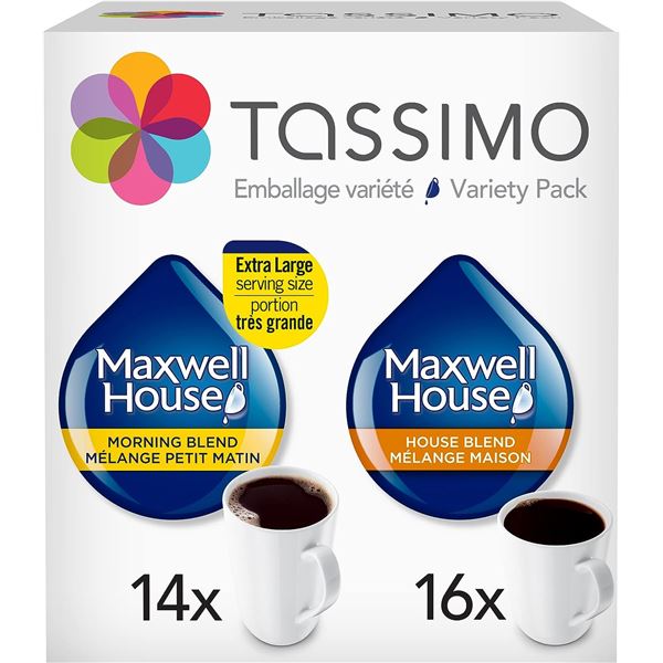 NEW BOX OF 30 MIXED MAXWELL HOUSE TASSIMO COFFEE