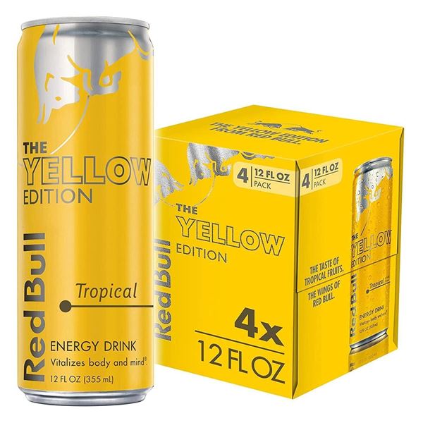 NEW 4-PACK OF REDBULL THE YELLOW EDITION -TROPICAL