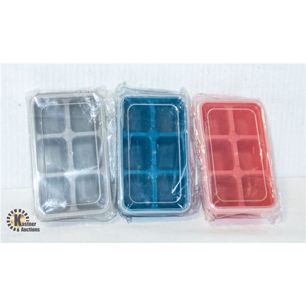 NEW 3 PACK OF MULTICOLORED ICE CUBE TRAY BOXES