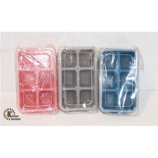 NEW 3 PACK OF MULTICOLORED ICE CUBE TRAY BOXES