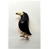 Image 1 : 14)  GOLD TONE WITH BLACK ENAMEL CROW BROOCH