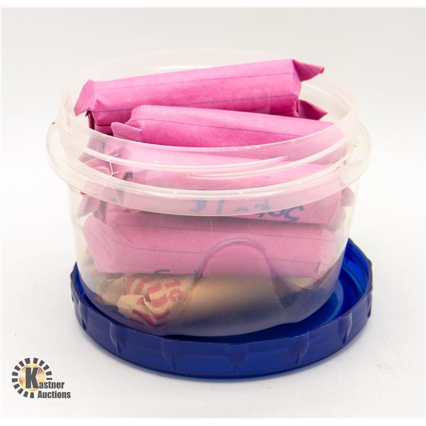 CONTAINER OF ROLLED PENNIES