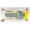 NOVELTY 1,000,000 DOLLAR BILL, CANADIAN. IN CASE