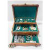 Image 2 : WOOD JEWELLERY BOX WITH DRAWER FULL OF