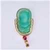 Image 2 : Unusual Green Chalcedony Carving Mounted in 18K Gold, Ruby & Diamond Pendant