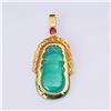 Image 4 : Unusual Green Chalcedony Carving Mounted in 18K Gold, Ruby & Diamond Pendant