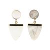 Image 1 : Hand-Engraved Mother of Pearl Dangle Earrings - 14KT Yellow Gold