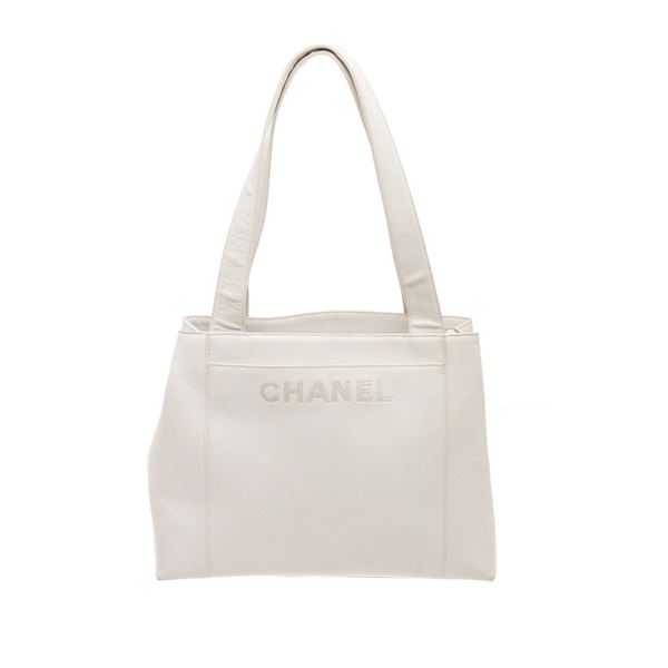 Chanel White Caviar Leather Tote Bag