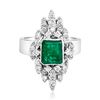 Image 1 : 14K White Gold Natural Emerald and Diamond Ring